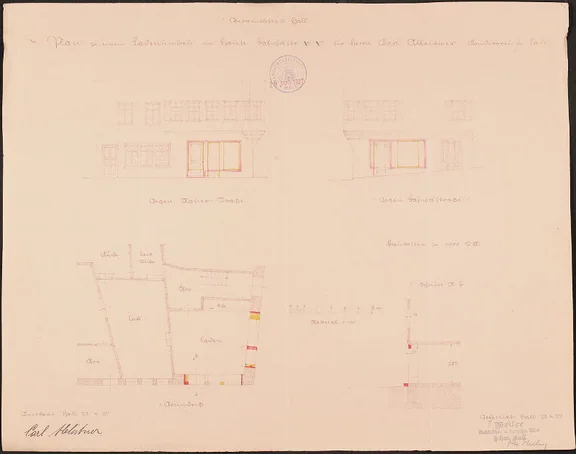 Plan zu einem Umbau der Schaufenster, 1927 (StadtA Schwäb. Hall 27/0569)