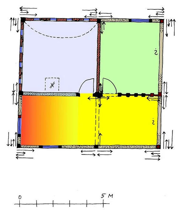 Rekonstruktion des Obergeschossees (ursprünglicher Zustand). Zeichnung: Albrecht Bedal (StadtA SHA Server Häuserlexikon)
