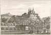 Steinbach und Comburg von den heutigen Ackeranlagen aus, im Vordergrund das Schützenhaus, heute Anlagencafé. Lithographie von W. Haaf nach F. Bonhöfer, um 1850 (StadtA Schwäb. Hall S10/712)