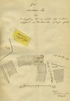 Lageplan vom 15.10.1851 zu einem Umbau des Hauses, bei dem die Hausecke abgeschrägt wurde. Gelb eingezeichnet ist die zu diesem Zeitpunkt bereits abgebrochene, ehemalige Wirtschaft zur „Rose“ hinter dem Chor der Michaelskirche, die zuvor ebenfalls der Witwe Lay gehört hatte (StadtA Schwäb. Hall  19/1090, S. 136b)