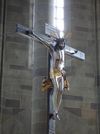 Gotisches Kruzifix von Michel Erhart, datiert auf 1494. Es ist die einzige datierte Arbeit Erharts und gilt als Hauptwerk der schwäbischen Gotik. Bild von 2007 (StadtA Schwäb. Hall DIG 00187)