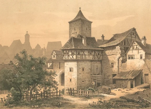 Lithographie von Paul Neff nach einer Zeichnung von Robert Stieler, 1873  (StadtA Schwäb. Hall S10/0484)