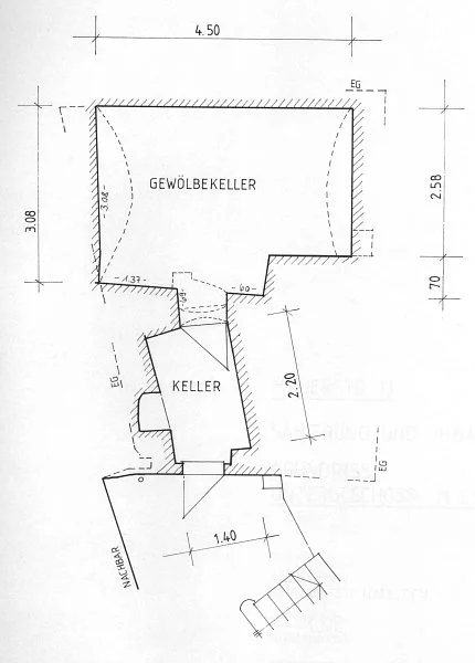 Grundriss des Kellers. Plan: Städtisches Hochbauamt SHA, 1997 (Baurechtsamt SHA, Bauakten)