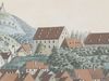 Ausschnitt aus einer Ansicht der Comburg mit Steinbach von etwa 1809 bis 1814. Gouache von C. Gebriel (StadtA Schwäb. Hall S10/811)