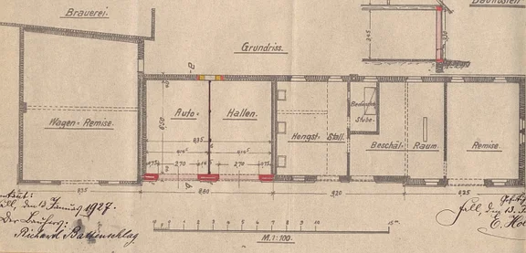 Grundriss zur Einrichtung einer Garage, 1929 (StadtA SHA 27/0097)