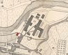 Ausschnitt aus einem Stadtplan mit Grundriss der Saline von 1877. Das Gebäude Salinenstraße 12 ist rot hervorgehoben. Aus: Hausser: Schwäbisch Hall und seine Umgebung, Schwäbisch Hall 1877 (StadtA Schwäb. Hall Bibl. HV 1144b)
