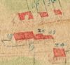 Ausschnitt aus der Flurkarte von Unterlimpurg, 1703. Die Nr. 34/1 bzw. 34a ist wahrscheinlich identisch mit den beiden linken Häusern in der mittleren Reihe. Hierzu gehörten die PKN 145 (linkes Gebäude) und die PKN 144 (rechtes Gebäude, eine Scheune) (StadtA SHA 16/0021).