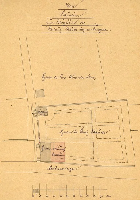 Lageplan zum Umbau in ein Wohnhaus, 1871 (StadtA SHA 27/371)