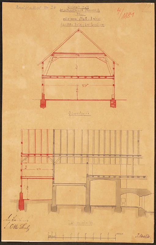 Schnitt durch den Anbau von 1881 (Stadt Schwäb. Hall, Baurechtsamt, Bauakten Neustetterstraße 20)