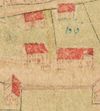 Ausschnitt aus der Flurkarte von Unterlimpurg, 1703. Das Haus ist im linken unteren Eck zu erkennen, die über das Dach gezogene Linie deutet auf ein geteiltes Hauseigentum hin, wie es wahrscheinlich noch 1827 bestand - deshalb zwei verschiedene Primärkatasternummern für ein Gebäude (StadtA SHA 16/0021)