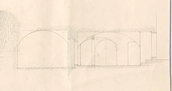 Schnit t durch den Laden von W. Nitzschke im „Unteren Haus“, 1852 (Baurechtsamt SHA, Bauakten)