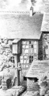 Ausschnitt aus der Zeichnung „Hinter dem Wildbad“ von Johann Friedrich Reik, 1875. Hier ist die Rückseite des Hauses mit einem Aborterker zu sehen (StadtA Schwäb. Hall FS 00509)