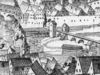 Ausschnitt aus der vermutlich frühesten Ansicht der Stadt nach dem Wiederaufbau. Kupferstich von J. C. Leopold in Augsburg nach Vorlage von F. B. Werner, um 1740 (StadtA Schwäb. Hall S10/518)