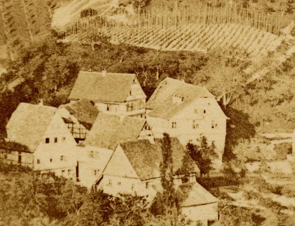 Ausschnitt aus einem Foto von Ober- und Unterlimpurg, Teil einer 1862 durch von Wilhelm German sen. veröffentlichten Serie von Schwäbisch Haller Ansichten ( StadtA Schwäb. Hall  FS 52657)