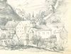 Ausschnitt aus einer auf 1853 datierten Bleistiftzeichnung der Comburg mit Steinbach aus dem Skizzenbuch eines unbekannten Künstlers (StadtA Schwäb. Hall S01/593, Bd. 1)