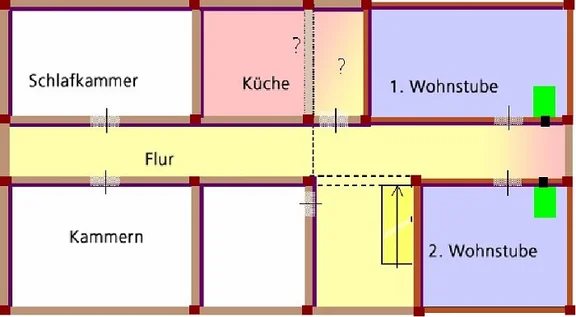 Rekonstruierter Grundriss des 2. Obergeschosses. Plan: Albrecht Bedal (StadtA SHA Server Häuserlexikon)