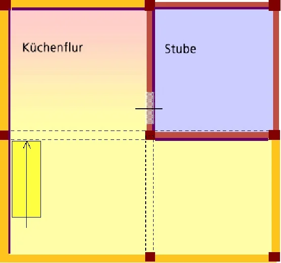 Rekonstruktion des Obergeschosses vor 1570. Plan: Albrecht Bedal (StadtA SHA Server Häuserlexikon)
