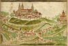 Ansicht der Comburg in der „Dötschmann-Chronik“, kolorierte Federzeichnung um 1600 (StadtA Schwäb. Hall S09/10, Bl. 114r)