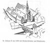 Rekonstruktionsvorschlag von Eduard Krüger für den gotischen Bau von 1404. Aus: Eduard Krüger: Schwäbisch Hall. Ein Gang durch Geschichte und Kunst, Schwäbisch Hall 1982 (3. Aufl), S. 99