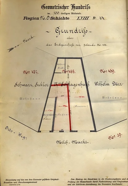 Erdgeschoss-Grundriss des Hauses, 1882 (StadtA SHA 19/1076 Nr. 1)