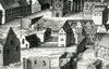 Nach dem Stadtbrand von 1728, links die Ruine der Kirche St. Jakob, das „Widmanhaus“ ist mit der Nr. 17 gekennzeichnet. Ausschnitt aus dem Kupferstich von A. Nunzer nach J. P. Meyer (StadtA SHA FS 36334)