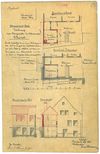 Grundrisse, Schnitte und Ansichten zur  geplanten Aufstockung des Anbaus auf der Rückseite des Hauses, 1880 (Stadt Schwäb. Hall, Baurechtsamt, Bauakten)
