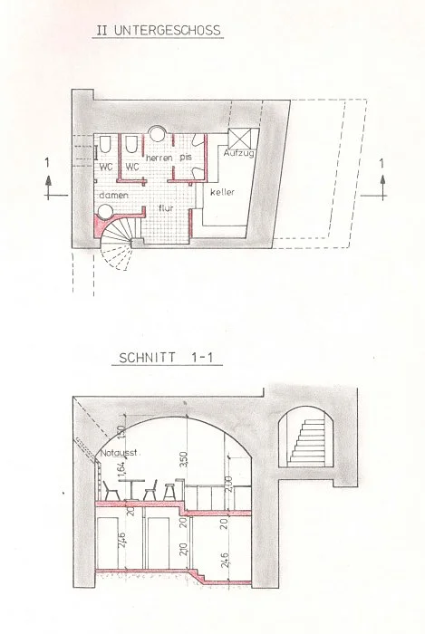 Schnitte durch die Konzept gebliebene Kellerwirtschaft, 1979 (StadtA SHA 27/0011)