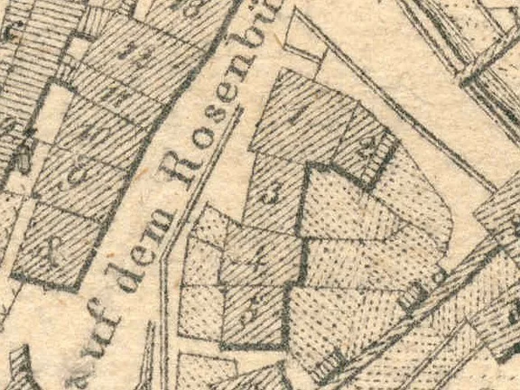 Ausschnitt aus dem Primärkataster  von 1827.  Das Anwesen hat die Nummer 3 (StadtA SHA S13/0583)
