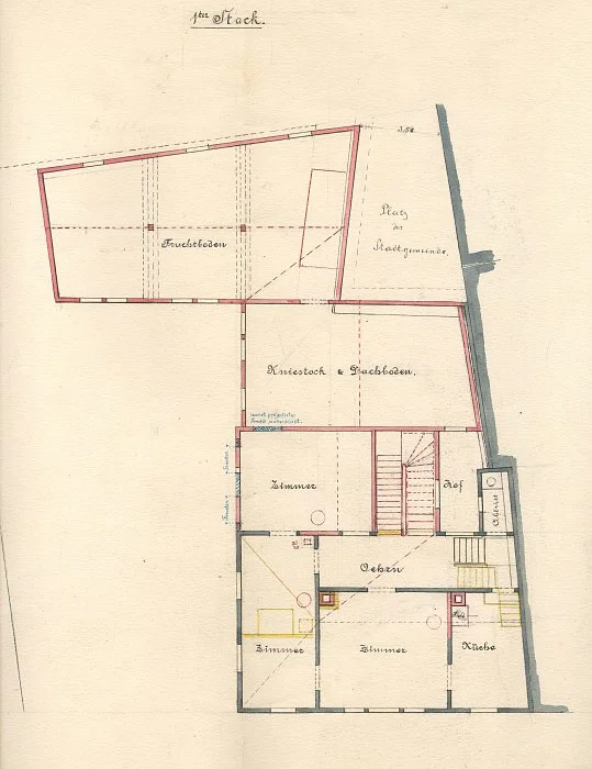 Erweiterung des Hauses 1880: Grundriss Obergeschoss (Baurechtsamt SHA, Bauakten Bahnhofstraße 12)
