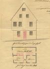 Ansicht der Fassade zur Langen Straße und Grundriss mit den geplanten Umbauten im Erdgeschoss, 1863 (StadtA SHA 27/443)