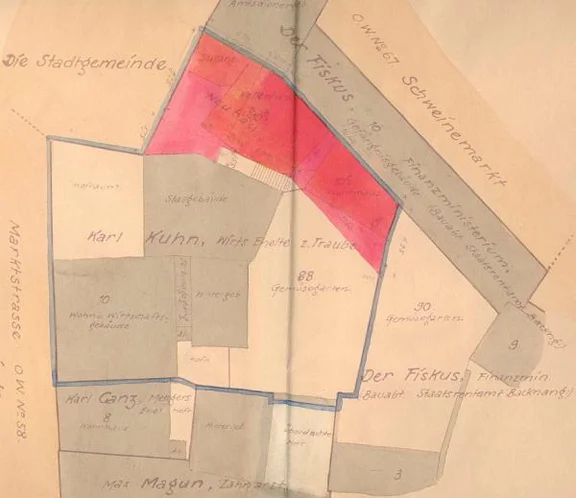 Lageplan für das geplante neue Nebengebäude,  1928 (StadtA SHA 27/0015)