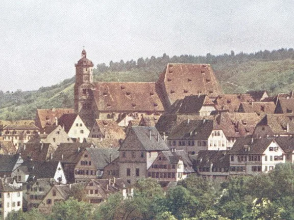 Ausschnitt aus einem Farbdruck einer Stadtansicht um 1900 (StadtA Schwäb. Hall S10/674)