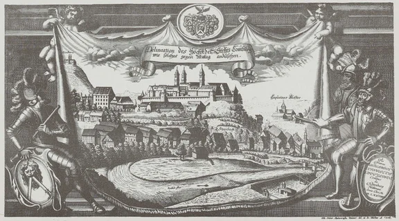 Ansicht der Comburg von 1706. Kupferstich von Anton Salver in Augsburg (StadtA Schwäb. Hall HV HS 91)