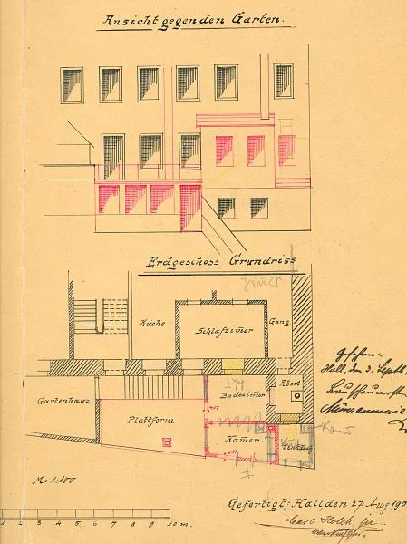 Bau des rückseitigen Nebenhauses, 1902 (Baurechtsamt SHA, Bauakten Gelbinger Gasse 25)