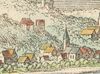 Ausschnitt aus der Stadtansicht von Matthäus Merian nach Leonhard Kern, 1643. Ob es sich hier um Gebäude des Hofguts handelt, ist nicht eindeutig feststellbar (StadtA Schwäb. Hall S10/0506)