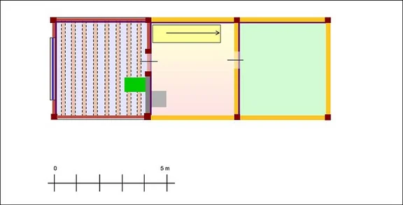 Rekonstruktion des Obergeschosses mit Bohlenstube (links). Grafik: Albrecht Bedal (StadtA SHA Server Häuserlexikon)