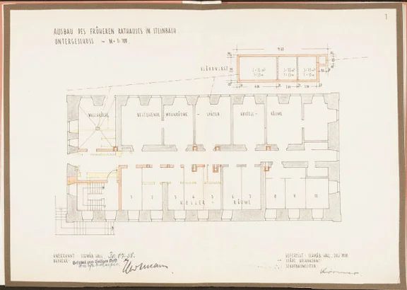 Plan des Untergeschosses zum Einbau von Wohnungen, 1958 (Baurechtsamt Schwäb. Hall, Bauakten)