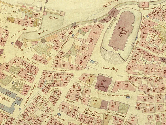Ausschnitt aus dem Stadtplan von 1816 (StadtA Schwäb. Hall 16/069)