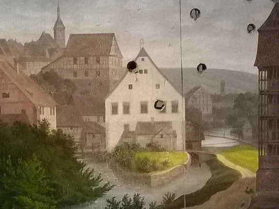 Auf einer Schützenscheibe von 1830 (in der Abteilung des Hällisch-Fränkischen Museums zur Salzgewinnung). Foto: Daniel Stihler (StadtA Schwäb. Hall FS 08307)