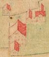 Ausschnitt aus der Flurkarte von Unterlimpurg, 1703. Der massige Baukörper der Kaserne ist hier in der Bildmitte zu erkennen (StadtA SHA 16/0021)