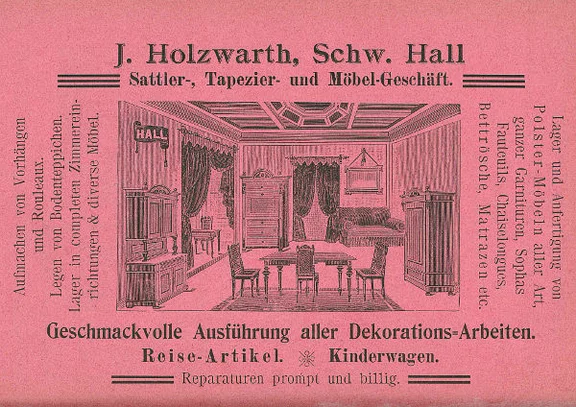 Anzeige des im Haus ansässigen Geschäfts von 1901, aus: W. Burkhardt (Bearb.): Adreß- und Geschäfts-Handbuch der Oberamtsstadt Schwäbisch Hall, Schwäbisch Hall 1901, Inseratenanhang, S. 18 (StadtA Schwäb. Hall Bibl. 2947)