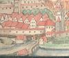 Auf einem Ausschnitt aus einer Zeichnung des Brands der Gelbinger Gasse 1680 ist das Fischhaus am unteren Rand erkennbar (StadtA SHA HV HS 68)
