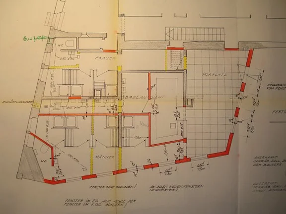 Grundriss zum Einbau des städtischen Reinigungsbads, 1967 (Baurechtsamt Schwäb. Hall, Bauakten)