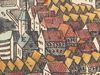 Ausschnitt aus der Stadtansicht von Matthäus Merian nach Leonhard Kern, 1643. Widman- und Stellwaghaus liegen vermutlich links der Jakobskirche und dem in der Bildmitte erkennbaren, hoch aufragenden alten Rathaus (StadtA SHA S10/0506)