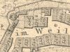Ausschnitt aus dem Primärkataster  von 1827. Das mit der Nummer 537 bezeichnete Gebäude ist in der Bildmitte in der oberen Häuserzeile zu erkennen (StadtA SHA S13/0583)