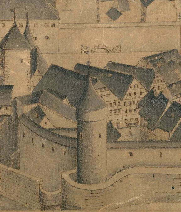 Ausschnitt aus der Stadtansicht von Johann Conrad Körner, 1755 (StadtA SHA S10/791).