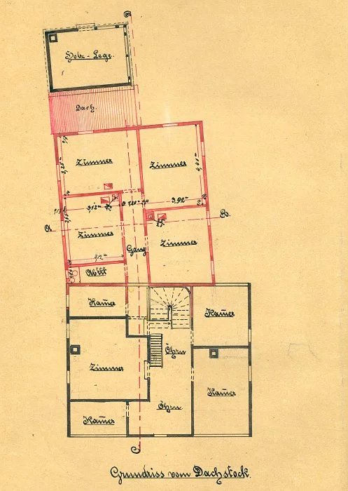 Grundriss des Dachgeschosses für die Erweiterung des Hauses, 1900 (StadtA SHA 27/371)
