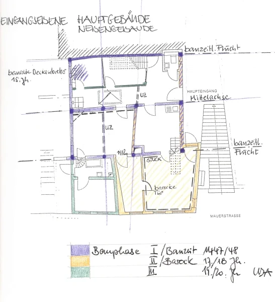 Baualtersplan für das Erdgeschoss,1998. Plan: Landesdenkmalamt Baden-Württemberg (Baurechtsamt Schwäb. Hall, Bauaken)
