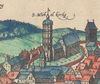 Ausschnitt aus der Ansicht Schwäbisch Halls in der „Kosmographie“ von Georg Braun und Franz Hogenberg, um 1580. (StadtA Schwäb. Hall S10/0508)