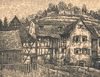 Auf dem Ausschnitt einer Zeichnung des Kunstmalers Schmidt um 1900 ist das Haus links zu erkennen (StadtA Schwäb. Hall FS 45224)